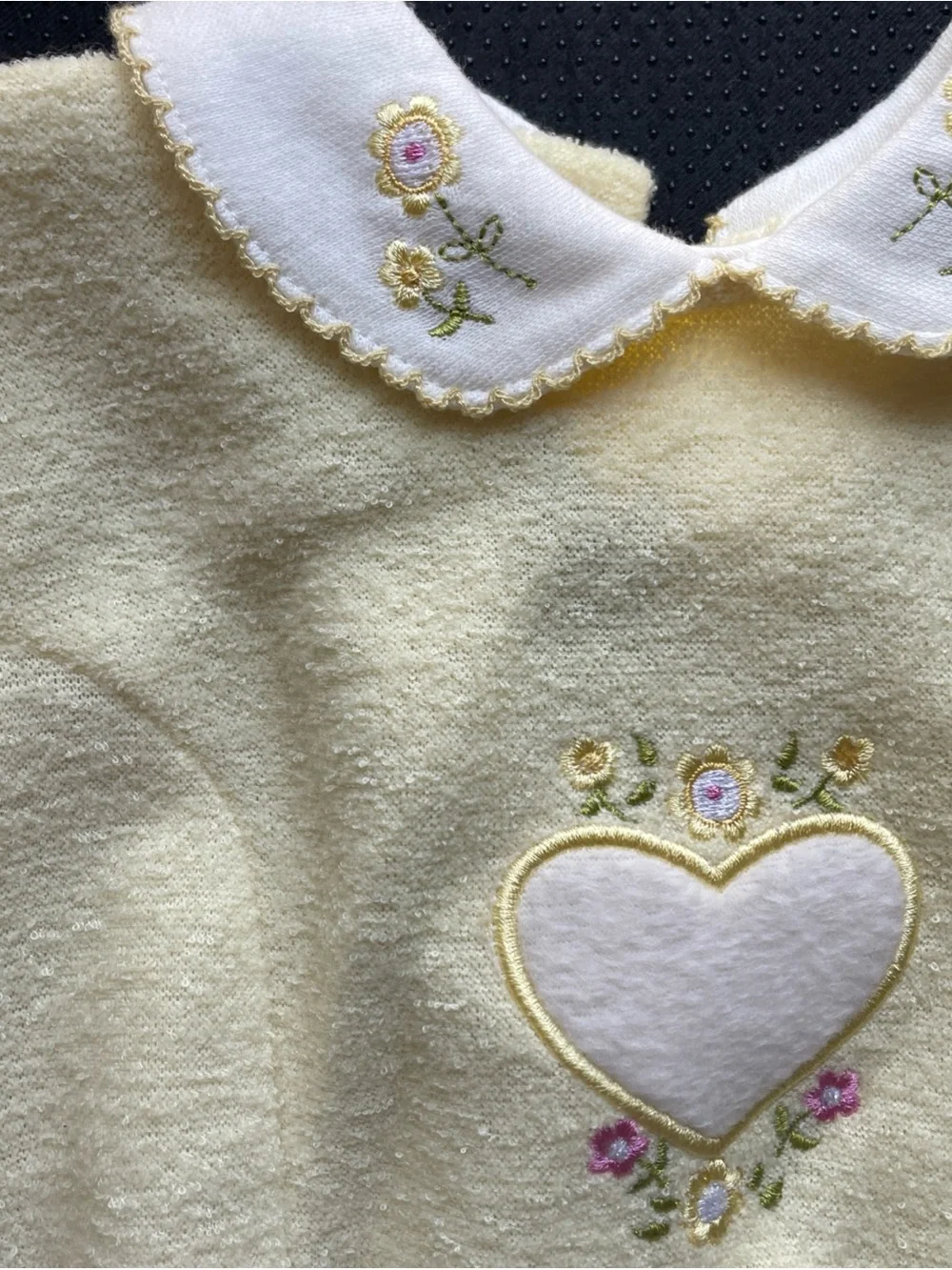 Laura Ashley Yellow and White Heart Appliqué Footie and tutifruiti sweater vtg